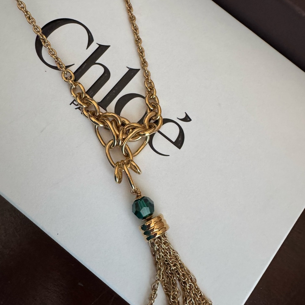 CHLOE GOLD BRASS CRYSTAL BEAD TASSEL NECKLACE BOX TISSUE DUST BAG  INFO - Picture 8 of 13